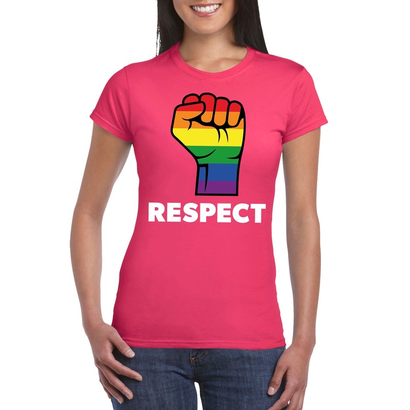 Respect LGBT shirt met regenboog vuist roze dames Top Merken Winkel